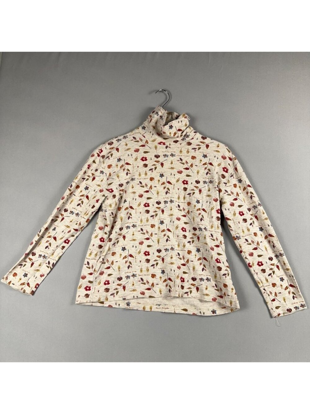 Talbots Turtleneck Top Size Large Petites 100% Cotton Floral Print Long Sleeve